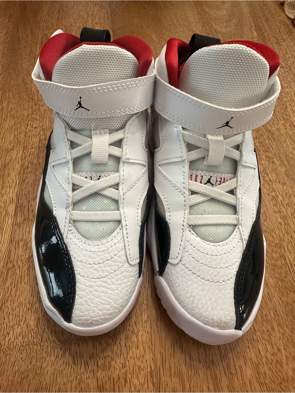 Jordan Kids White/Black/Red High-Top Sneakers with Strap